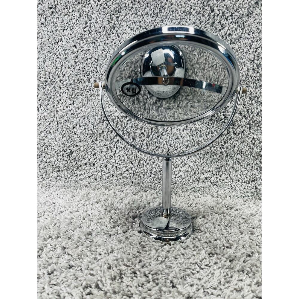 Round Silver Vanity Dresser Mirror Regular And Magnifying Views Free Standing